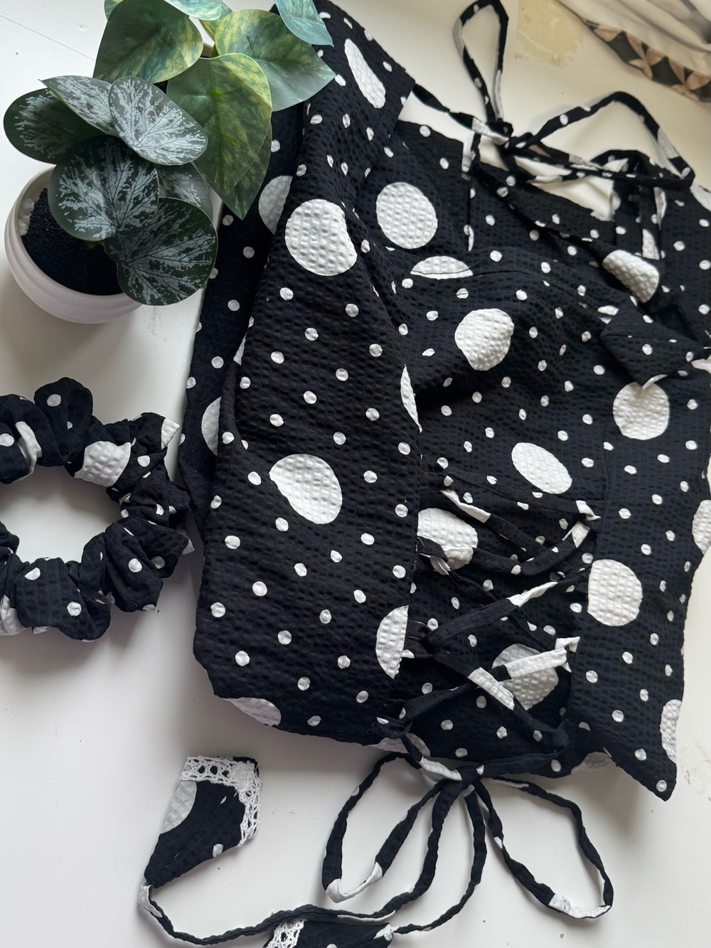 Black & White Polka Dot Lace-Up kurti